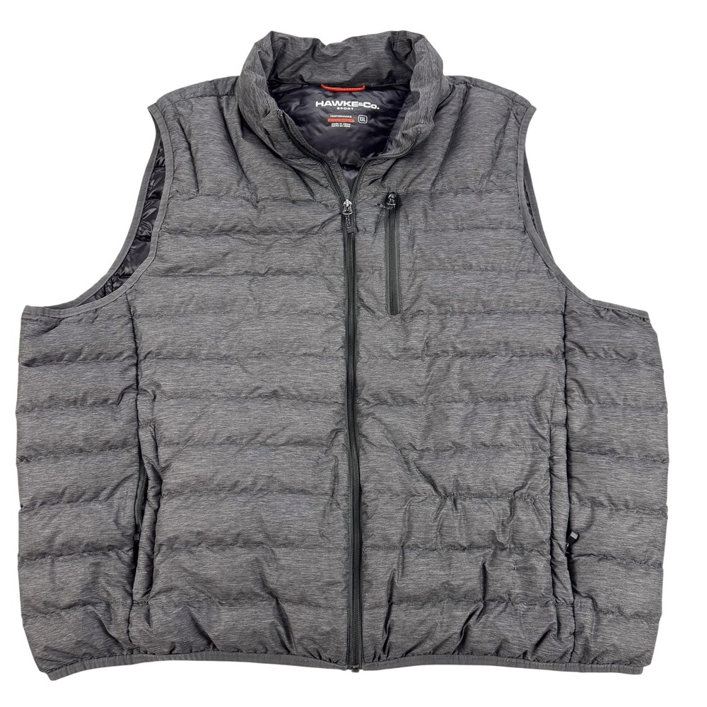 Hawke & Co Sport Down Puffer Vest Mens XXL Gray HDN723S 80/20 Duck Full Zip Ski